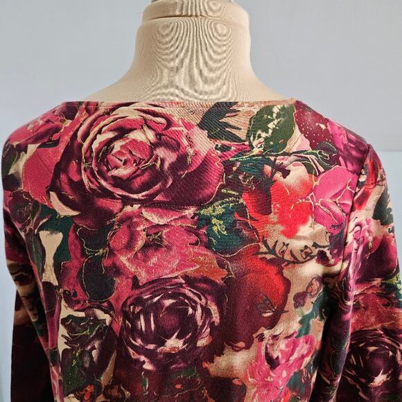 Coldwater Creek Womens Beaded Embellished Rosette Floral Top Red Pink Medium - Picture 9 of 12